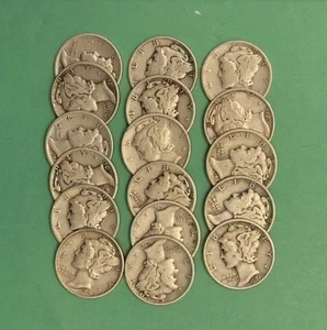 17- 1941 Mercury Dimes 90% Silver US Coins Mixed Mints & Grades $1.70 Face N/R - Picture 1 of 13