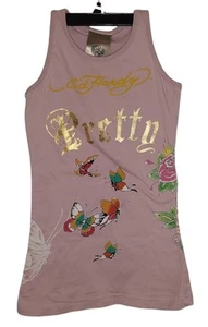 Ed Hardy Girls Tank Top Size 4 Pink Butterflies Roses NEW with TAGS - Picture 1 of 5