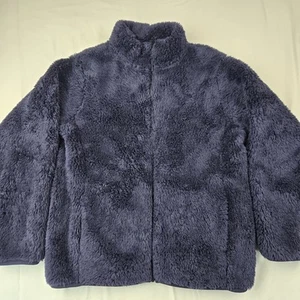 Uniqlo Girls Navy Blue Sherpa Fleece Full Zip Jacket Size 11- 12 - Picture 1 of 8