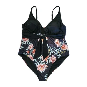 Davi & Dani Damen Badeanzug 2XL schwarz Blumen Einteiler verstellbare Träger NEU - Bild 1 von 14