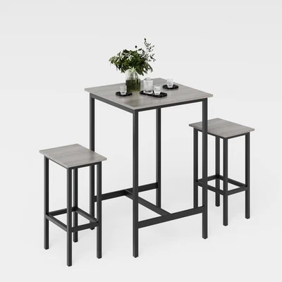Bar Table and Chairs Set Square Table 2 Stools Dining Pub Set Kitchen Breakfast - Image 1 of 4