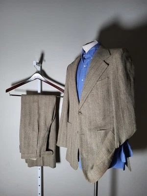 Vintage 70s Pierre Cardin FRANCE 38L 2 Piece Suit Tweed Jacket Flared Pants W30 - Image 1 of 4