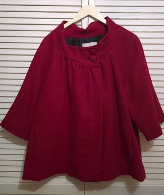 Antigua chaqueta corta de lana roja azul marino XXL cuello alto natación manga 3/4 Navidad Foto 1 de 4