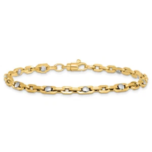 14K Solid Two Tone Gold Link Chain Bracelet - Picture 1 of 12