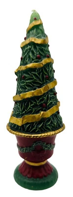 White Barn Candle Co Topiary Candle Christmas Tree Unfragranced Green Red Gold - Image 1 of 4