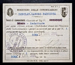 Tessera fascista Dopolavoro - Ministero delle Comunicazioni - Foto 1 di 1