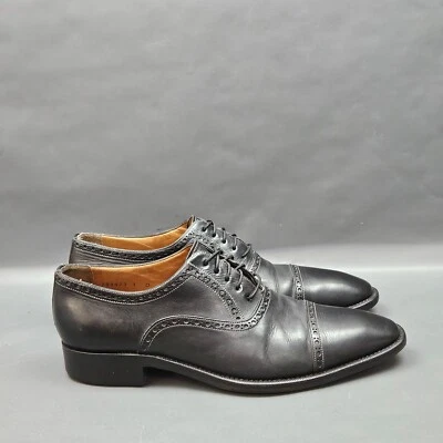 Zapatos Oxford Santoni Adelaide Puntera Puntera Para Hombres EE. UU. 10.5 UK 9.5 Cuero Negro Brogue Foto 1 de 4