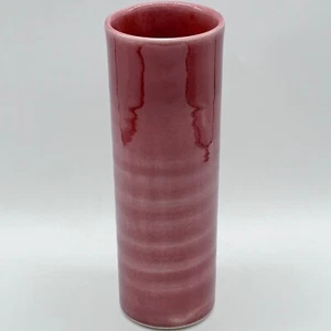 1996 George Scatchard 8-7/8" Red Cylinder Ribbed Vase Hairline Crack Vermont - Picture 1 of 5