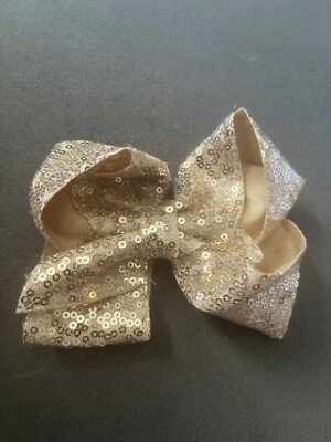 Flor dorada lentejuelas tela gasa arco 6” ancho pasador pinza para el pelo  Foto 1 de 2