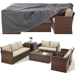 AECOJOY 7-Pieces Patio Sectional Sofa Outdoor Wicker Furniture Set W/Storage Box - Picture 1 of 115