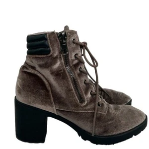 Madden Girl Brown Crushed Velvet Combat Moto Boots Women SZ 7.5 Side Zip Chunky - Picture 1 of 11