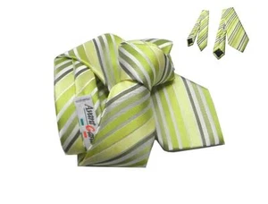 CRAVATTA CRAVATTINO SETA A RIGHE VERDE ACID LIME gialla bianca RASO RIGATO ITALY - Imagen 1 de 6