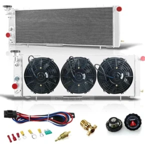 4 Row Aluminum Radiator+Shroud+3x9" Fan For 1991-2001 Jeep Cherokee XJ 2.5L 4.0L - Picture 1 of 9