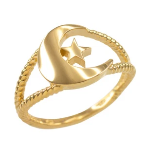 Gold Crescent Moon Dainty Islamic Ring - Picture 1 of 7