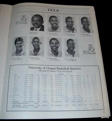OREGON DUCKS BASKETBALL 1985 PROGRAM vs UCLA BRUINS * REGGIE MILLER SOPHOMORE - Image 1 of 2