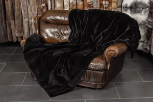 6580-G Coperta di visone in vera pelliccia di visone in vera pelliccia nera coperta coperta di pelliccia - Foto 1 di 8
