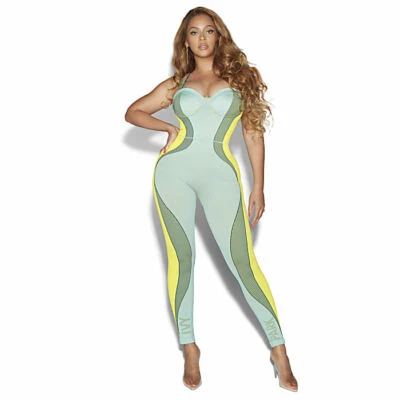 Brand New 2020 Adidas x Ivy Park Knit CATSUIT Size M Medium /UK 14 /Green Yellow - Image 1 of 4
