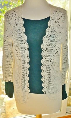 ¿Vintage/antiguo? CHAQUETA ABIERTA FINAMENTE CROCETADA A MANO Off White, Mangas 3/4, Ex Foto 1 de 4