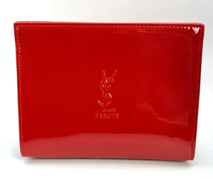 Yves Saint Laurent Makeup Pouch YSL Beaute Shiny RED Clutch Cosmetic NEW - Picture 1 of 12