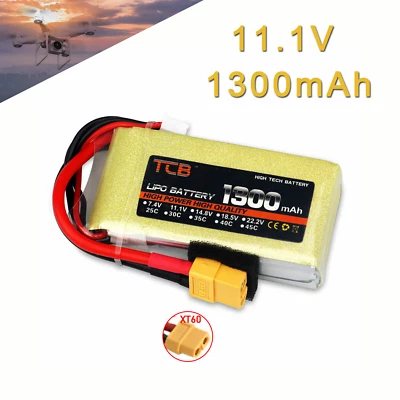 11.1V 1300mAh 3S 25C LiPO Battery XT60 Plug Burst 50C RC Model Lipolymer Power - Image 1 of 4