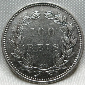 PORTOGALLO Regno 100 Reis 1891 XF Corona Re Carlos SCARCE Chiave Data Argento #A96 - Foto 1 di 2