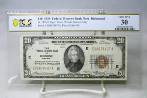 1929 $20 Federal Reserve Bank Note Richmond Fr.1870 PCGS VF30 #8497 - Picture 1 of 2
