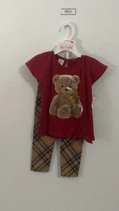 Girls  Short Sleeve  With Leggings Set 2pcs  Teddy Bear Holiday Outfit 3T - Picture 1 of 4