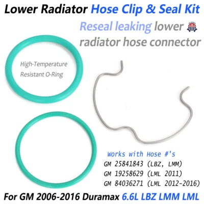 For GM 2006-2016 Duramax 6.6L LBZ LMM LML Lower Radiator Hose Clip & Seal Kit US - Image 1 of 4