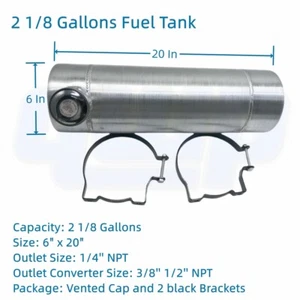 Round Spun Fuel Tank 6x20 2 1/8 Gallons 1/4 NPT Universal Gas Tank for Off-Road - Picture 1 of 11