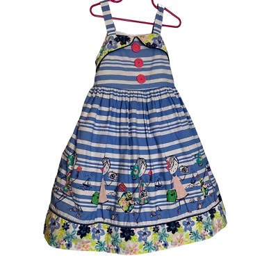 Pippa & Julie Dress Girls 6X Blue White Stripe Travel Sundress Fit & Flare - Image 1 of 4