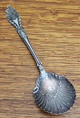 Antique Rogers & Hamilton Shell Sugar Spoon Pat. 1886 Ornate Silver Plate 6" - Image 1 of 4