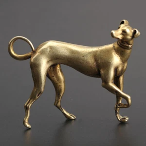 Chinese Dog Ornaments Solid Pure Copper Gold Dog Wangcai Handle Standing Puppy - Picture 1 of 12