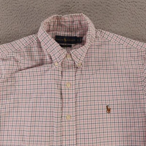 Ralph Lauren Shirt Mens L Blue Pink Tattersall Check Cotton Slim Oxford OCBD - Picture 1 of 8