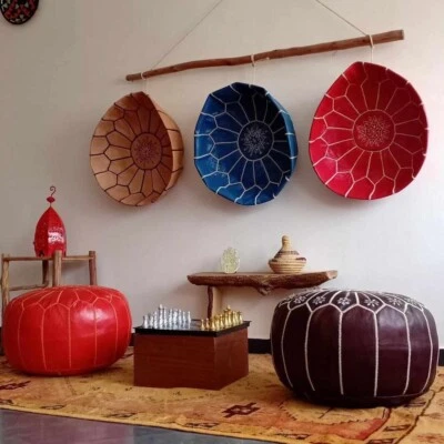 Moroccan Genuine Leather Boho Pouf Ottoman Handmade Pouf *Unstuffed* - Image 1 of 4