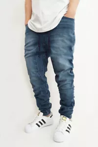 NEW MEN'S DK INDIGO DROP CROTCH DENIM JOGGER PANTS S-5XL BIG&TALL - Picture 1 of 4