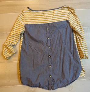 Anthropologie 9-H15 STCL yellow boho button blue stripe top shirt size S women's - Picture 1 of 4