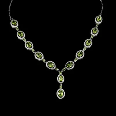 925 Sterlingsilber Halskette Oval Peridot 7x5mm Natürlicher Edelstein Schmuck 1 - Bild 1 von 4