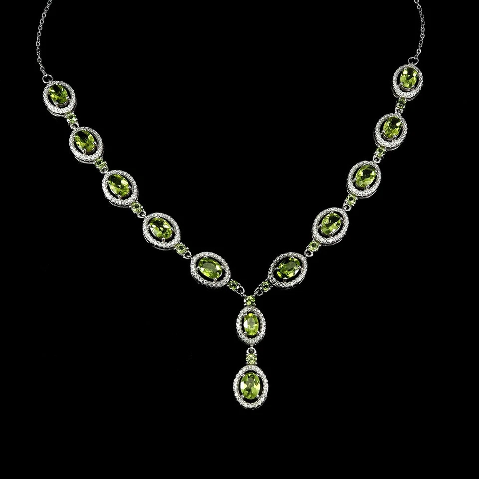 925 Sterlingsilber Halskette Oval Peridot 7x5mm Natürlicher Edelstein Schmuck 1 - Bild 1 von 4