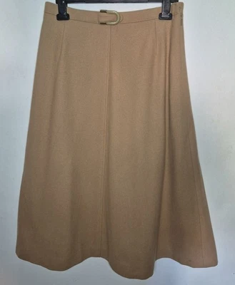 Windsmoor Vintage Belted Buckled A-Line Women's Beige 100% Wool Skirt Size 16. - Image 1 of 4