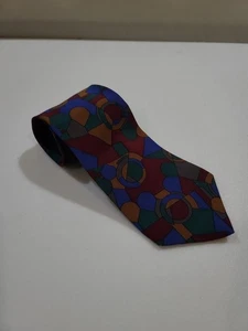 Henry Grethel Multicolor Geometric Tie 100% Italian Silk - Picture 1 of 10