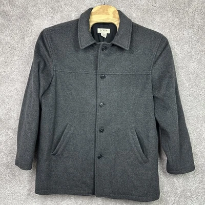 J. Crew Mens Wool Blend Topcoat Car Coat Gray Button Front Winter Warm Large - Image 1 of 4
