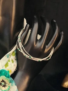 Pulsera multihilo vintage de plata de ley y malaquita con cuentas - Imagen 1 de 9