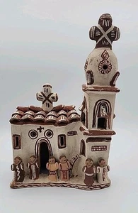 Vintage Peru Volkskunst Terrakotta Keramik Ton Mission Kirche Skulptur 9”T - Bild 1 von 24
