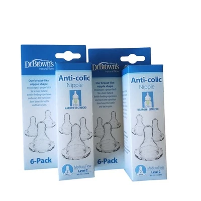 12-Dr Brown's Natural Flow Level 2, Narrow Baby Bottle Nipples , Medium, 3m+ - Image 1 of 4