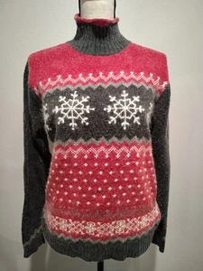 Suéter Blanco Ciervo Vintage Ramie Angora Mediano Nórdico Copos de Nieve Bordado - Imagen 1 de 7