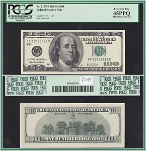 2003A Binary 7-of-a-kind $100 Federal Reserve Note Atlanta PCGS 45 PPQ EF FRN - Picture 1 of 7