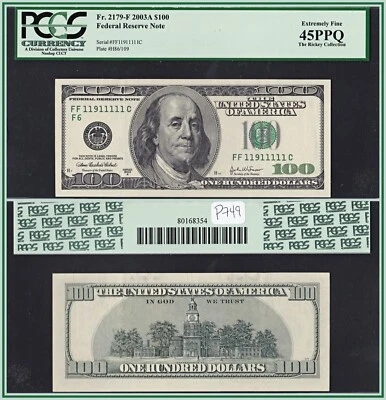 2003A Binary 7-of-a-kind $100 Federal Reserve Note Atlanta PCGS 45 PPQ EF FRN - Image 1 of 4