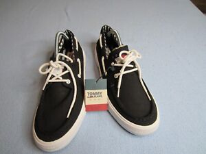 Tommy Hilfiger Mens 11.5 Black Denim Boat White Laces Two Eyes  NEW