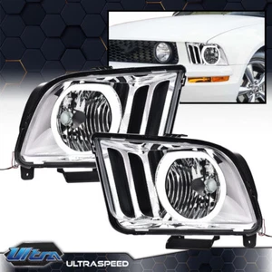 New Headlights Fit For 2005-2009 Ford Mustang Chrome LED DRL Halo Headlamps - Picture 1 of 12