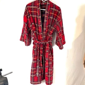Vtg TJ Lawford Men O/S Turkish Towel Turkey Bath Robe Tartan Plaid Red - Picture 1 of 7